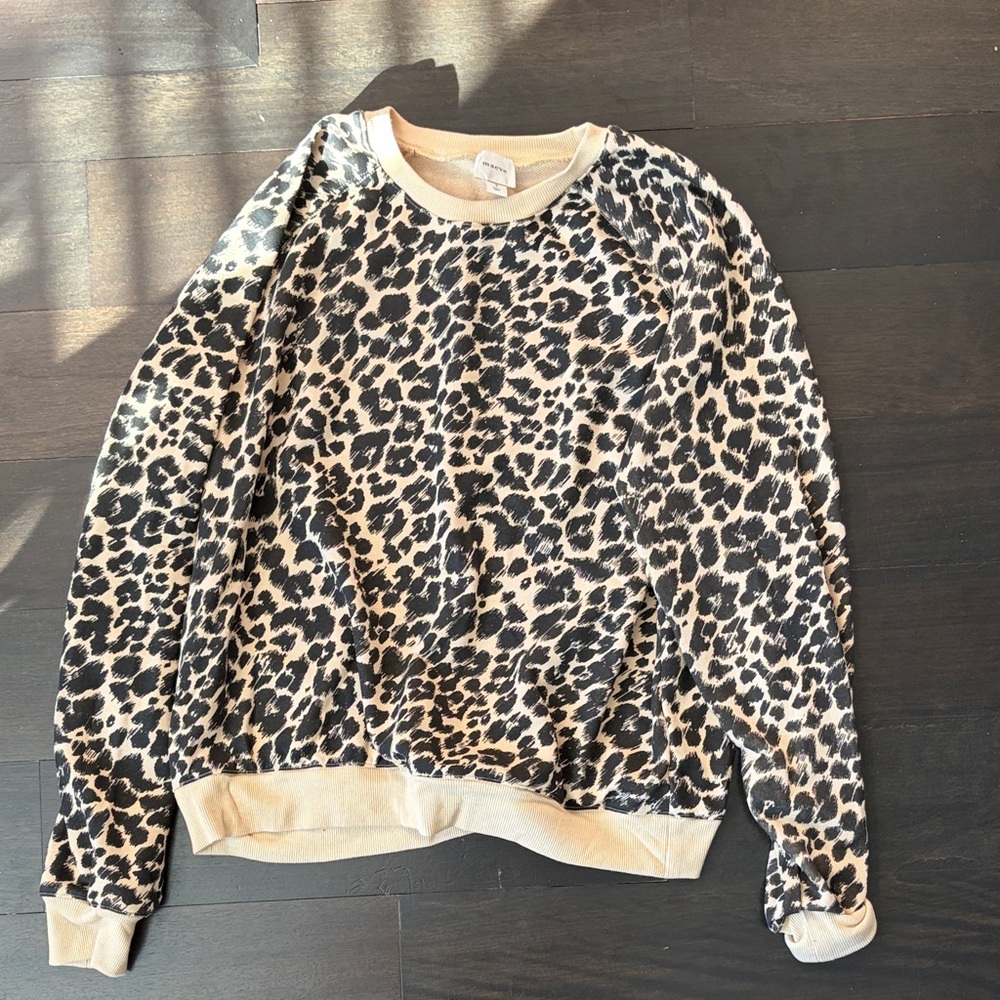 Maeve Leopard Print Crew Neck Sweater - Black and Cream